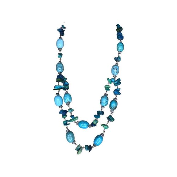 Turquoise Look Double Strand Necklace - Picture 5 of 6
